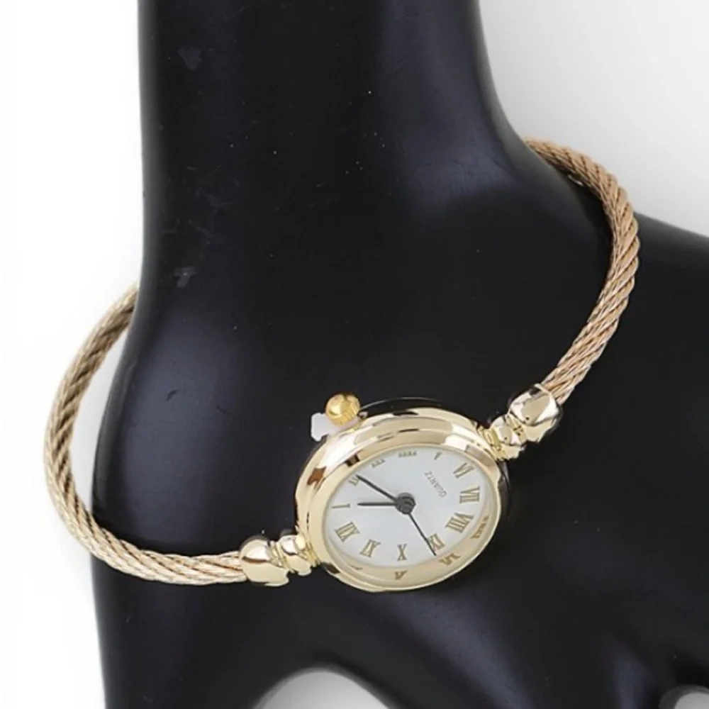 Gold Cable Bangle Watch 22mm | Roman Numeral Dainty Bracelet Watch